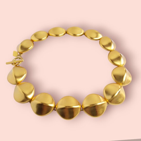 Vintage 90s Anne Klein Collar Necklace Matte Gold Statement Modern Chunky - Picture 8 of 12
